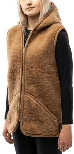 Perfect Wool - Ullväst för Dam/Herr - Merinoullväst med Tillägg av Kamelull - Varm, för Höst och Vinter - Huva, Dragkedja, Fickor - Brun - Storlek XXL