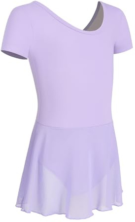 HIPPOSEUS Girls Ballet Leotards with Skirt Toddler Classic Short Sleeve Dance Dress for Ballerina,7023-Purple,6-8Years