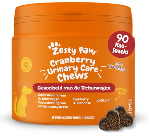 Zesty Paws Harnwege für Hunde, mit Truthahn, 90 Stück | Unterstützt pH-Balance, Blase & Immunsystem | Bei Inkontinenz | Kautabletten mit Cranberry-Pulver, D-Mannose & Vitamin C