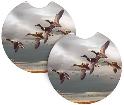 Auto-Untersetzer für Getränkehalter – Set mit 2 Jagd-fliegenden Wildenten, langlebig und stilvoll, wasserdicht, rutschfest, perfektes Autozubehör