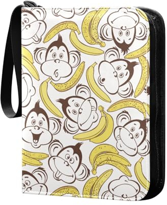 Niedliches Affen- und Bananen-Sammelkartenalbum, 4 Taschen, Kartenordner, 50 Seiten, 400 Karten, PU-Reißverschluss, Kartenbinder, Aufbewahrungshalter für Sportspielkarte