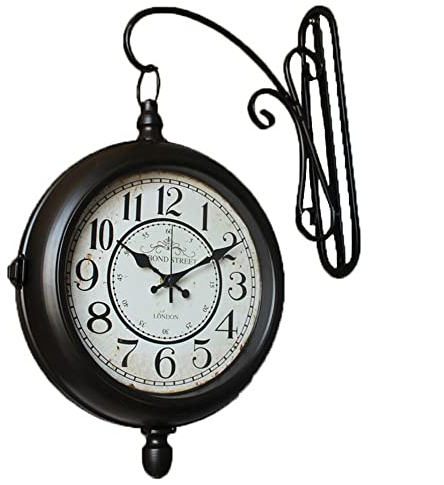 Retro Bahnhofsuhr 360° drehbare Wanduhr aus Metall, doppelseitige Hängeuhr, geräuschlos, nicht tickend, Retro-Wanduhr for große Korridore im Innen- und Außenbereich, Veranda, Bahnhof, Terrasse, Hauptb