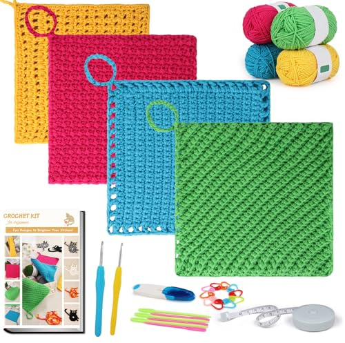 Aeelike Crochet Kit, Dishcloths Crochet Kits for Beginners Adults, Easy Crochet Dishcloths Kit with Instruction Yarn Crochet Hooks Supplies, Learn to Crochet Dishcloth Starter Set Kit for Beginners UK