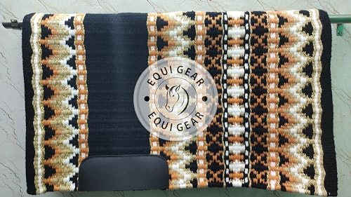 EQUIGEAR Western Show Horse Satteldecke aus neuseeländischer Wolle, Western-Design, handgefertigte Satteldecke, Wollpolster, Sensor Flex (Anpassung möglich) AQ138 (34 x 33)