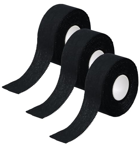 3 Rouleaux Sport Tape 2,5 cm x 10 m Bandage Sportif Bandage Medical Extra Fort Agréable Pour La Peau Bande Bandage Strapping Adhésif Élastiques et ImperméAbles Sportif Déchirable (Noir)