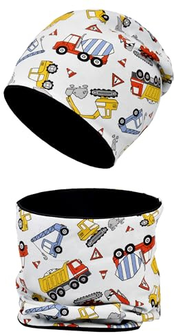 MAKFORT Kinder Beanie Mütze Schal Schlauchschal Set Baumwoll Loop Schal Junge Und Mädche Herbst Frühling Winter