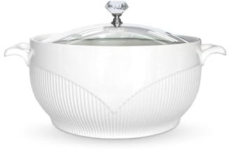 TAOCIGOU Ceramic Soup Tureen with Lid, 1.3L White Serving Bowls with Lids, Large Soup Bowl with Handles for Restaurant Home Kitchen (1.3L)
