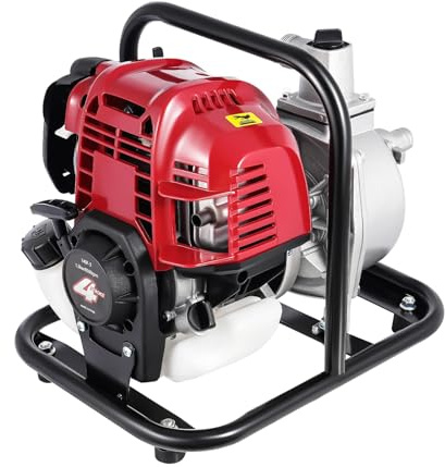 4 Takt 38CC Benzin Wasserpumpe, 1200W Einzylinder-Hochdruck-Gartenbewässerung Benzinmotorpumpe Schmutzwasserpumpe Teichpumpe Tragbare Benzin Gartenpump