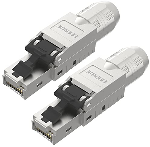 LEENUE Blindado RJ45 Conector CAT 7 sin Herramienta, 10Gbps/600MHz, 50u Dorado Conectores RJ45 POE Para cables de instalación Cat7 Cat6A, Conector LAN Cat7 sin Herramienta, reutilizable, 2 Unidades