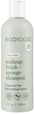 EcoTools Makeup Brush + Sponge Shampoo, Remove Makeup & Impurities From Tools, Sponges, & Puffs, Fragrance-Free Brush Cleanser, No Harsh Chemicals, Vegan, & Cruelty-Free, 8 fl. oz./236 ml. Bottle