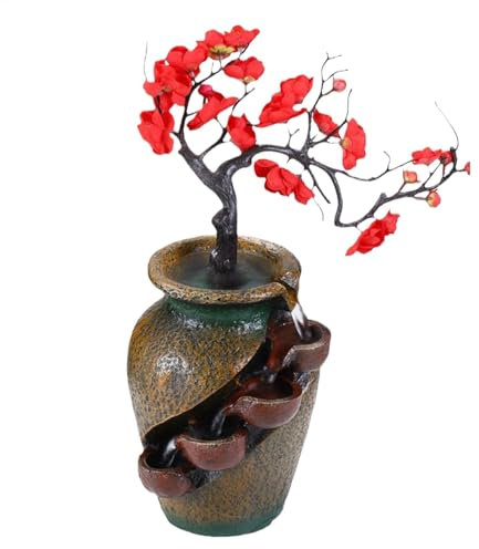 , vaso per fiori a cascata, ornamento a fontana da tavolo a 4 livelli con albero artificiale per la decorazione della sala da tè, 30 x 18 x 40 cm, materiale in resina