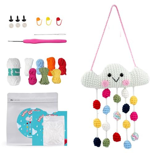 LetCart Häkeln für Anfänger mit Anleitung, Häkelsets für Anfänger, Strickset, Weiches Garn, Eisstreifenlinie, Geschenk zum Geburtstag, Schritt-für-Schritt Videoanleitung (Wolke)