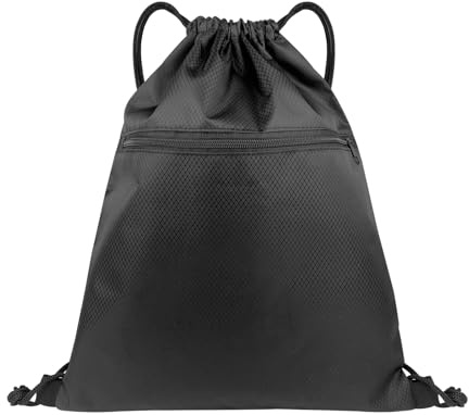 Drawstring Bags, Drawstring Gym Bag with Zipper, Waterproof Swimming PE Backpack Athletic Workout Bag for Sports Beach Football School Travel Party