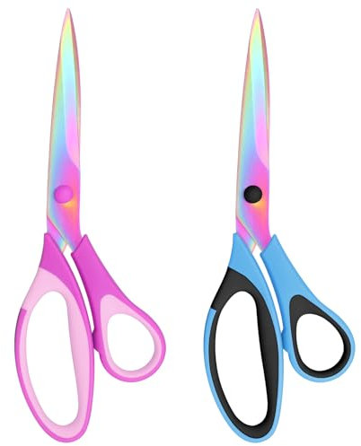 Frepxzlk Schere,23.7cm farbige Titanium-Edelstahlklingen, weicher Griff für Haus, Büro und Schule, 2-teiliges Set