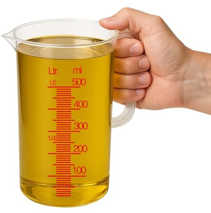CHEFZOCO Jarra Medidora, Vaso medidor, Recipiente medidor para la cocina, Apto para calentar en microondas, Asa Ergonómica, Capacidad de 650 ml, Plástico, Transparente