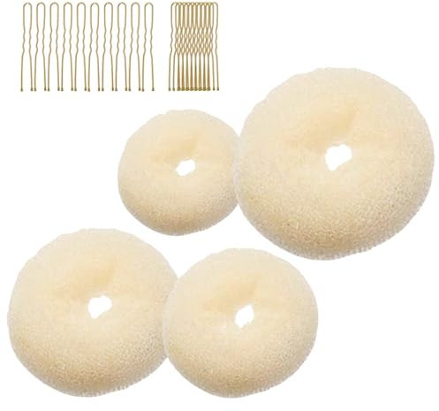 4 Pcs Ring Style Donut Bun Shaper with 20 golden Hair Pins,Beige Donut Bun Maker,Hair Donuts,Shaper Set For Dancers, ballerinas,Girls etc And daily hairstyles DIY（Beige）