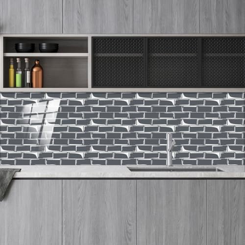 Piastrelle Adesive Cucina E Bagno Grigio Impermeabile Pannelli Decorativi Per Pareti Piastrelle Mattonelle Adesive PVC Paraschizzi Cucina Adesivo Facile Da Applicare 10 PC(12x24cm)