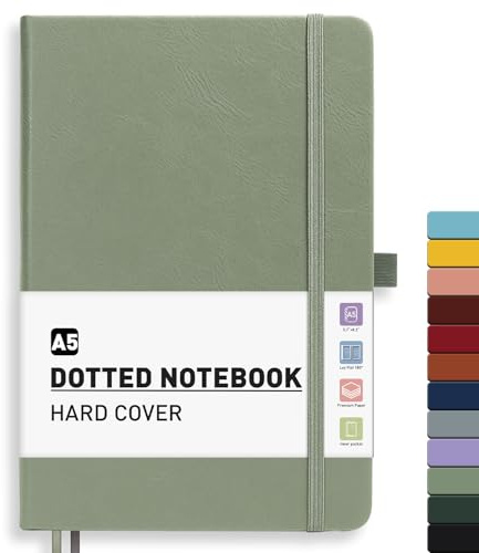 Notizbuch A5 Dotted - Notebook Journal buch With 192 Blatt Haftnotizen | Leder Hardcover,100GSM,180°flach,Punktrasterpapier (5 mm),14,5 x 21cm