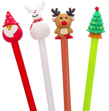 Confezione da 40 penne gel a forma di cartone animato con penna a gel nera con decorazione 3D per classe e decorazioni natalizie