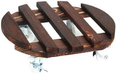 Plateau de pots de fleurs en bois carbonisé avec base roulante mobile - Outil de jardinage multifonction avec roue lisse - Design minimaliste - Plateau à roulettes