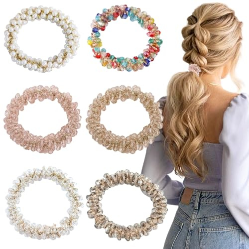 LUFFLOK 6 Pezzi di Elastici Capelli, Accessori per le Vacanze e Reggiparure, Accessori Capelli per Donne e Bambine, Elastici Ufficio per Legare i Capelli nella Vita Quotidiana (6 pezzi)