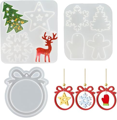 Silikonform Weihnachten,3 Stück Silikonformen Gießformen, Silikonform Weihnachten Anhänger Schneeflocke Weihnachtsbaum Sterne Elch, Gipsformen Zum Gießen Weihnachten für Weihnachtsdekorationen