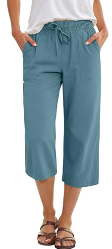 ANRABESS Capris Pants for Women Summer Casual Loose Drawstring Elastic High Waist Straight 2026 Lounge Beach Cropped Trousers Small