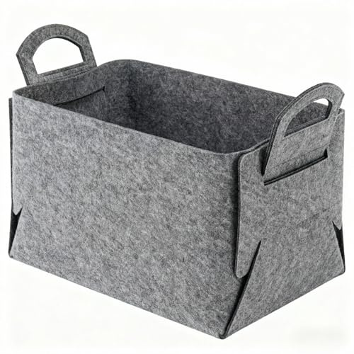 Faltbarer Filz Aufbewahrungskorb, 40x30x24cm (28.8L) - Großer Aufbewahrungskorb mit Griffen, für Kleidung, Spielzeug, Picknick, Brennholz, platzsparend & vielseitig, dunkelgrau