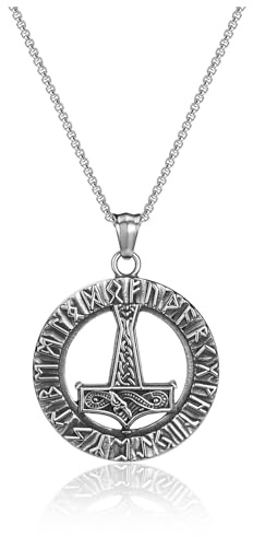PiercingJak Thors Hammer Halskette Herren Wikinger Runen Kreis Anhänger mit Kette Edelstahl Mjölnir Keltischer Knoten Kettenanhänger Nordische Mythologie Schmuck Amulett für Unisex