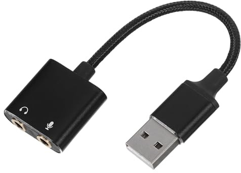 Genérico Adaptador De Audio Estéreo USB para Ordenador y Portátil, Divisor para Auriculares y Micrófono, Convertidor De Tarjeta De Sonido Externa, Negro, Uso En Pc y Dispositivos Móviles