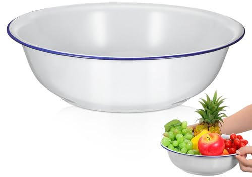 LOORGVEL Pentole Smaltate Grande Capacità in Smalto Bianco, Versatile e Facile da Pulire, Bacinella Vintage Elegante e Semplice per Lavare Verdure e Uso Cucina