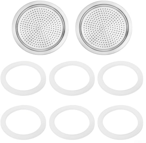 Piezas de repuesto de alto rendimiento para cafetera espresso Moka, 2 filtros y 6 sellos de juntas (6 tazas)