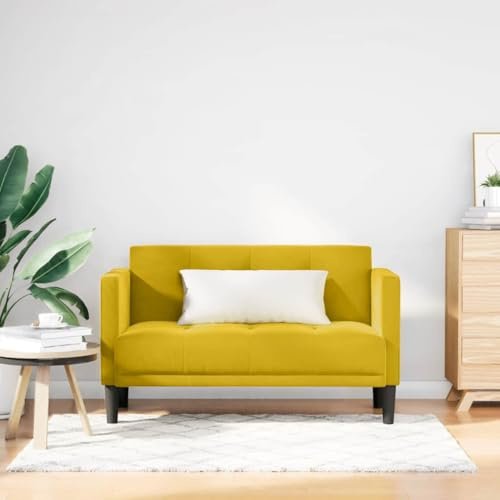 Hoopleep Zweisitzer-Sofa Gelb 111 cm, Samt, mit Schaumstoff-Feder-Polsterung, Robustes Sperrholzgestell, für Wohnzimmer, gemütlich, modern & traditionell