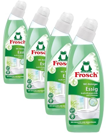 Frosch Essig Wc-Reiniger, Flüssiger Toilettenreiniger Entfernt Kalk Und Urinstein für Kraftvolle Reinigung mit Essig Und Bimsmehl, 750 ml (Packung mit 4)
