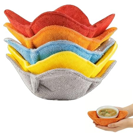 Microwave Bowl Cosies Holder,Set of 5 Machine Washable Heat Resistant Bowl Cosies,Insulated Soup Plate Holder to Prevent Hand Burns & Keep Food Warm,Multipurpose Dish Hugger for Hot Food