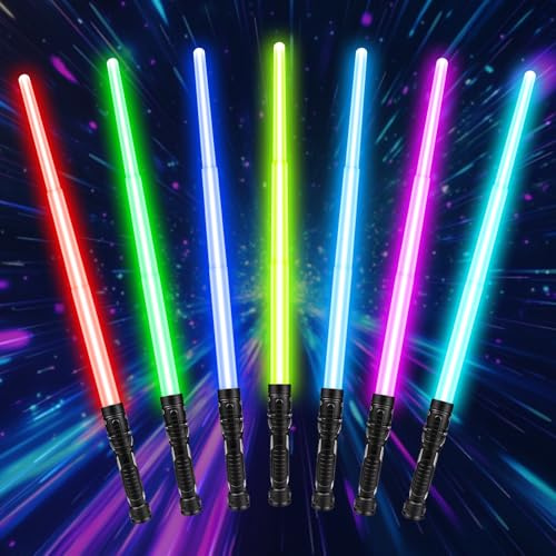Star Wars Light Up Saber - 7 Colors Retractable LED Sword with Sound, Kids Cosplay Toy for Halloween Birthday Gift (1Pcs)