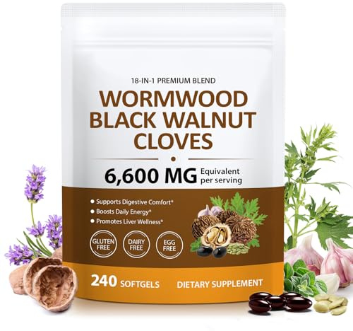 Frovetani 18-in-1 Wormwood Black Walnut Clove Capsules, Wormwood Black Walnut Clove, Plant-Based Gut Wellness Formula with Garlic, Oregano & Pumpkin Seed, Easy-to-Swallow, 240 Softgels