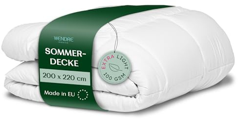 WENDRE Sommerdecke 200x220 cm – Extra Leichte 100 GSM, dünne Mikrofaser | Dünne Mikrofaser-Steppdecke für heiße Nächte, OEKO-TEX zertifiziert, allergikergeeignet, waschbar, Made in EU