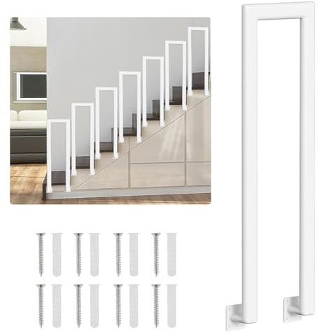 Monucep Corrimano per scale a forma di U, ringhiera per scale, per interni, in metallo, universale, antiruggine, per scale, soffitta, balcone, interni ed esterni, bianco, 100 cm