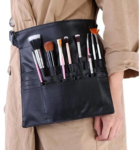 Pinseltasche Make Up mit Einstellbare Gürtel, Weiche PU Leder Make-up Pinsel Tasche mit 22 Taschen Halter Schürze Gürteltasche Pinsel Aufbewahrungstools, Make-up Artist Werkzeugtasche