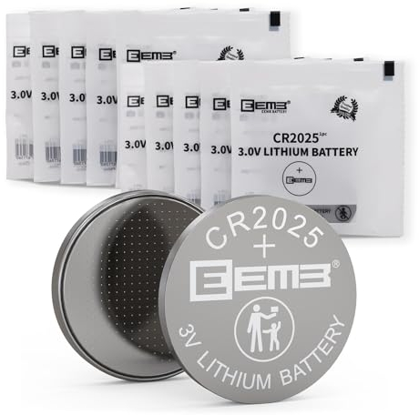 EEMB 10 PACK CR2025 Battery 3V Lithium Battery Button Coin Cell Batteries 2025 Battery for Key FOBs, calculators, Coin counters, Watches, Heart Rate Monitors, Glucose monitors and More
