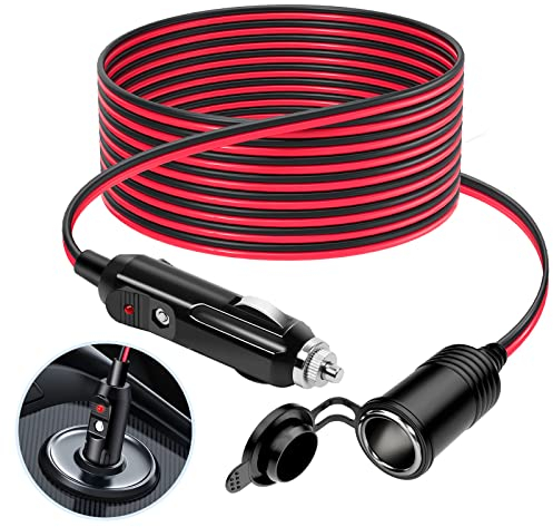4M Rallonge Allume Cigare, 12 V/24 V Chargeur de Voiture Allume Cigare Prise, Adaptateur étanche à la poussière 16 AWG avec Fusible 15A pour Moto, Bateau, Voiture, Camion (4M)