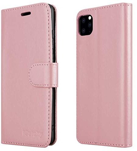 iCatchy For iPhone 11 Wallet Case 6.1 Inch Flip Book Cover Leather Phone Case Card Slots Kickstand Magnetic Closure Shockproof Protective (Rose Gold)