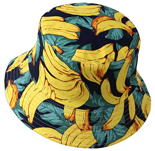 VECRY Herren Sommer Reversibel Fischerhüte - Damen Früchte Druck Sonnenhut Fishmen Faltbar Eimerhut (Banane-Gelb)