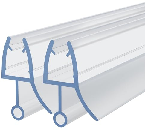 HNNHOME® Guarnizione sigillante per box doccia e parete della vasca da bagno, per porte a vetri dritte o curve, in plastica gommata, compatibile con vetro spesso 4-6 mm, 2 pezzi, fessura fino a 10 mm