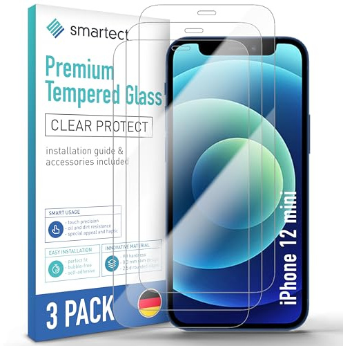 smartect Schutzglas 3 Stück für iPhone 12 mini | HD Panzerfolie Anti-Kratzer, Displayschutz 0.3 mm Ultra-klar, 9H Härte, Stoßfest, Blasenfrei