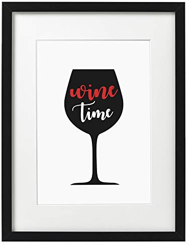 Ritter Mediendesign Bild Kunstdruck im Rahmen schwarz mit Passepartout Wandbild Kreativ Deko Art Druck Poster Din A4 Holzrahmen Geschenk (Version: Wine Time Glas, Din A4)