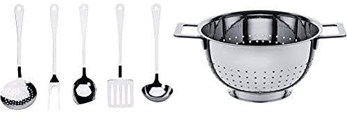 Alessi AJM19S5 L Set di Mestoli da Cucina di Design in Acciaio Inossidabile 18/10, 5 Pezzi & A di - AJM300 - Pots&Pans scolatoio in acciaio inossidabile 18/10 lucido.