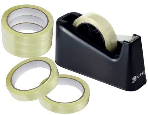 GTSE Tape Dispenser and 6 Pack of Cellotape Bundle, Heavy Duty Weighted Base, Sellotape Refills and Dispenser