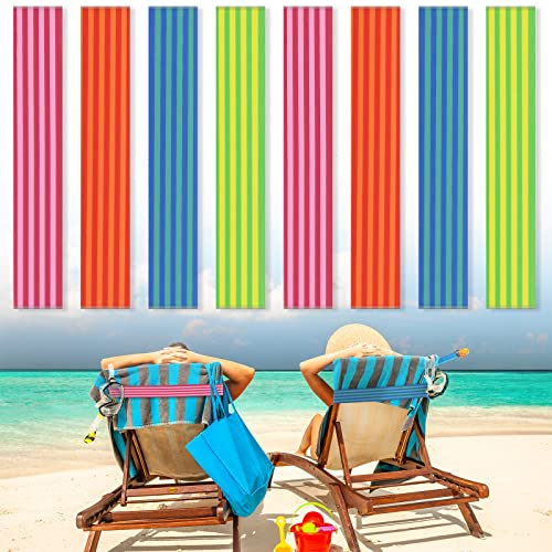 8 Pack Towel Bands for Beach Chairs Cruise Towel Clips for Lounge Beach Pool Chairs Towel Strap Holder Elastic Windproof Beach Accessories for Summer (Vivid Style, 15.75 x 1.97 Inch)